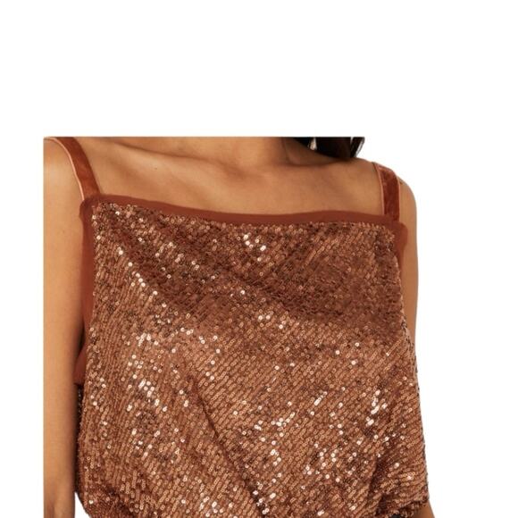 Free People NWOTS Shimmer & Shine Brown Sequin Bodysuit Top size large - Picture 2 of 11